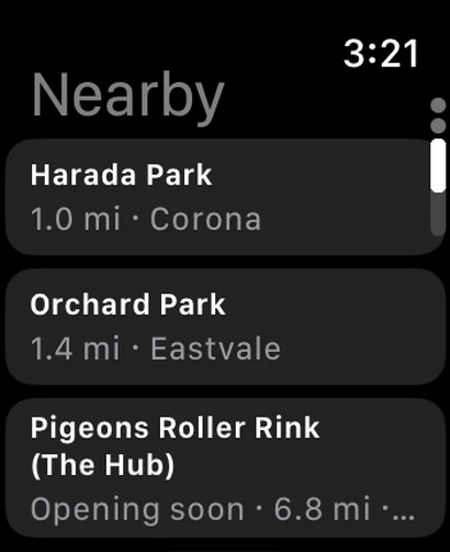 Nearby page on Apple Watch